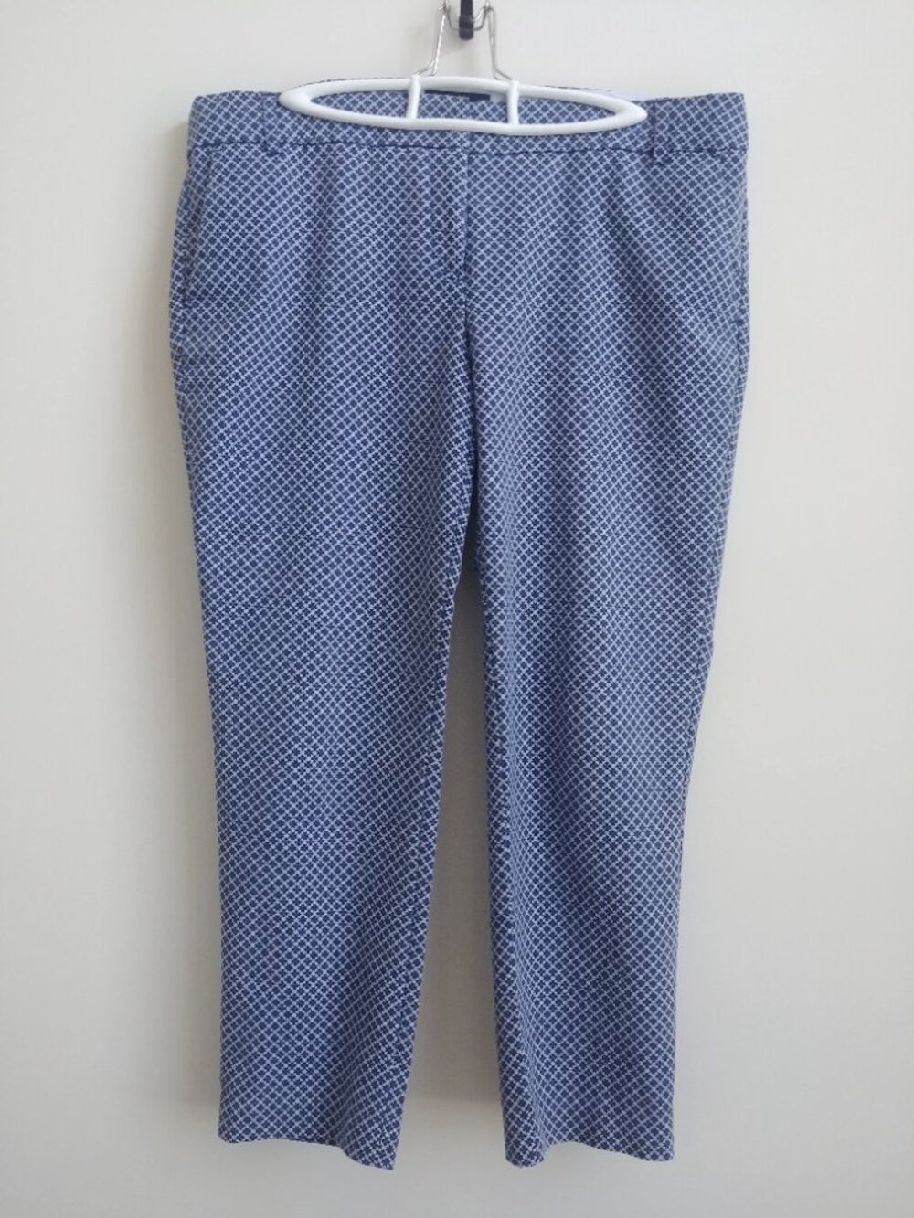 Cynthia Rowley sz 14 blue white geometric pattern cotton cropped ankle p…